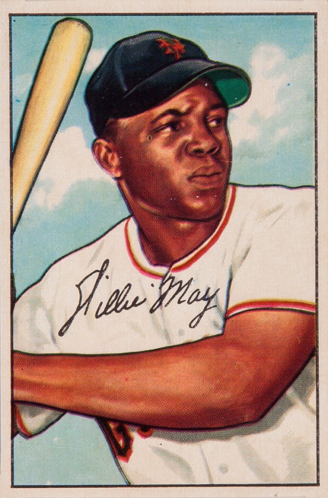 A 1952 Bowman baseball card of Willie Mays