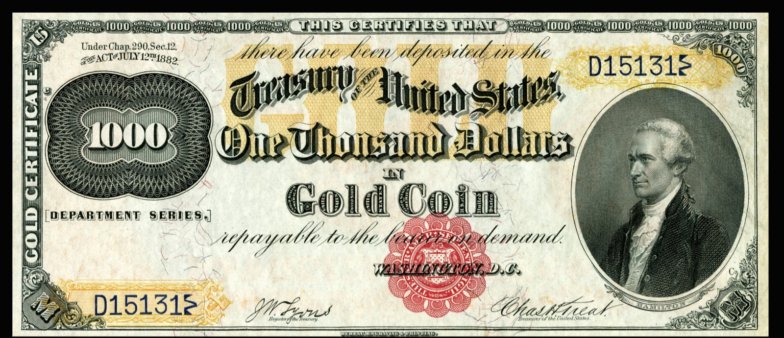 A Series of 1882 one-thousand-dollar United States Gold Certificate