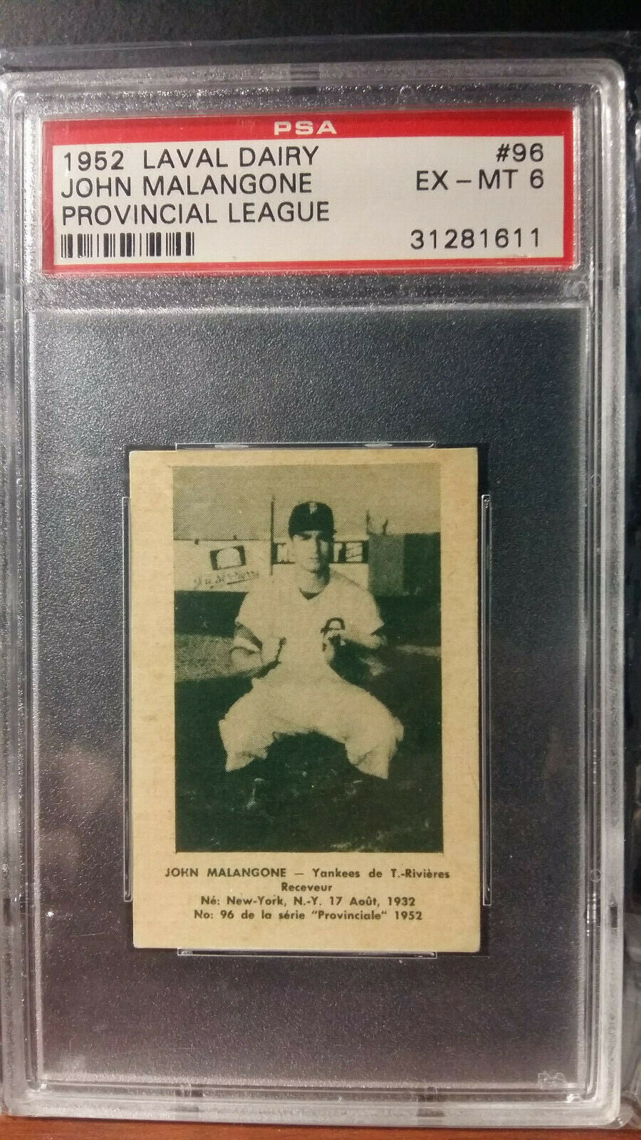 A 1952 baseball card in a PSA grading holder, graded EX-MT 6